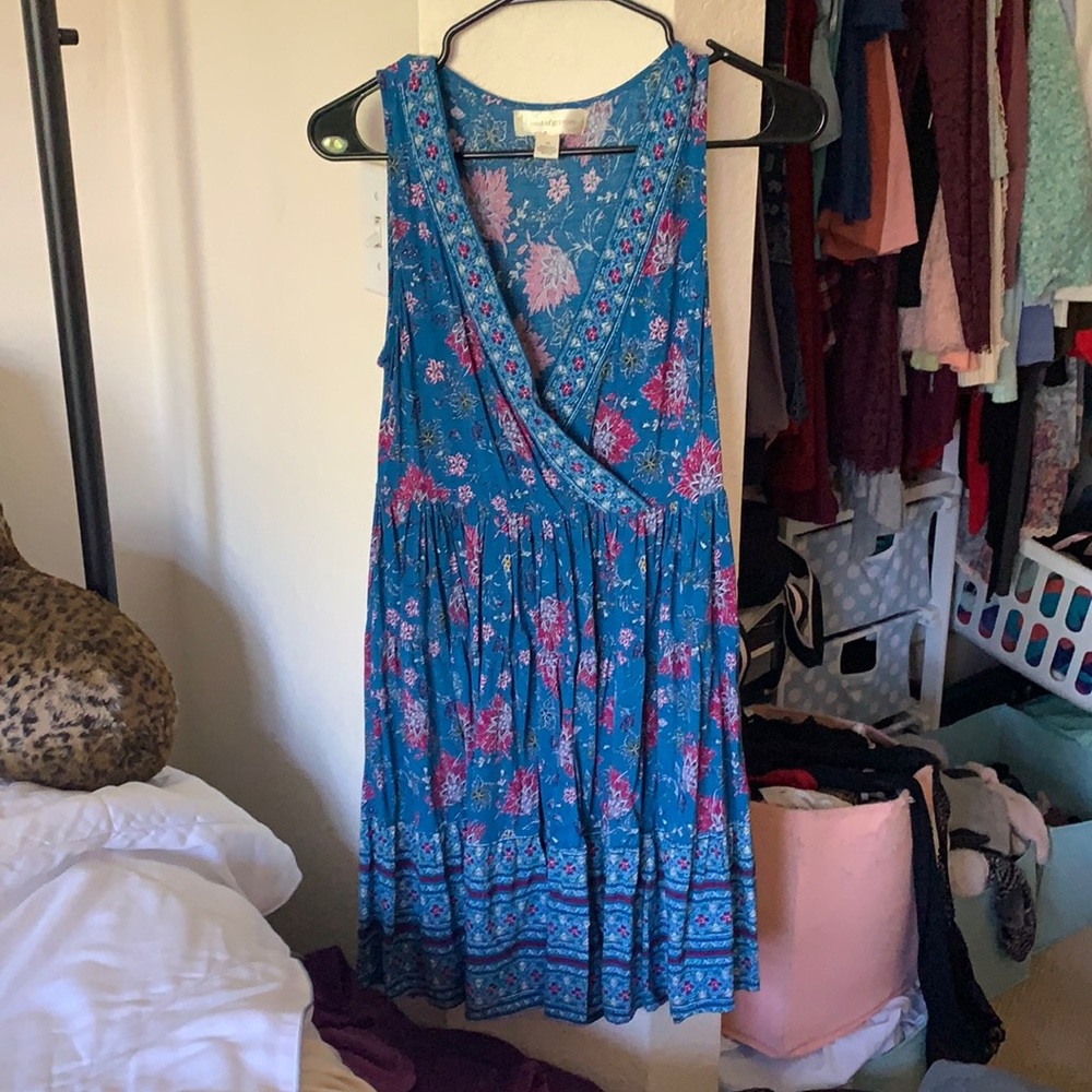 NWOT Band of gypsies lavender border print peacock fuchsia babydoll dress